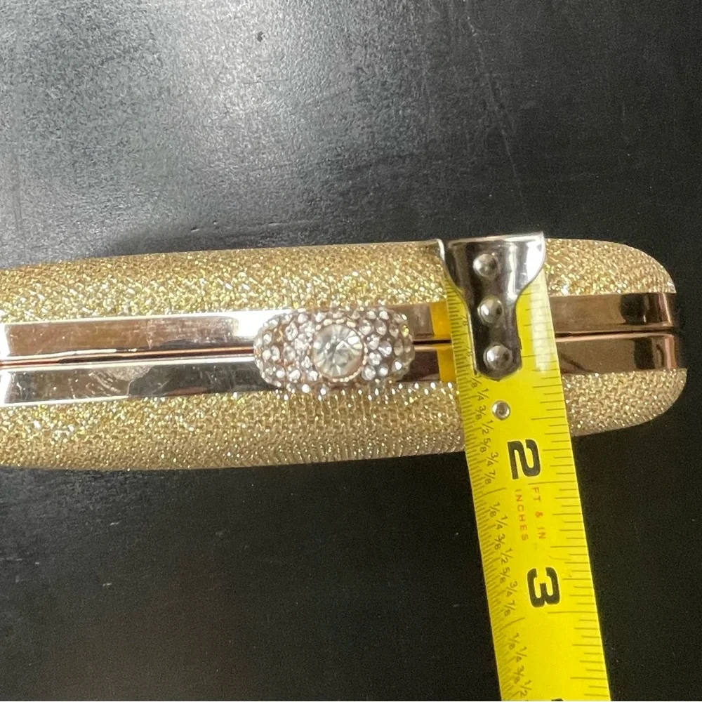 Gold Glitter Rectangle Clutch with Chain Strap